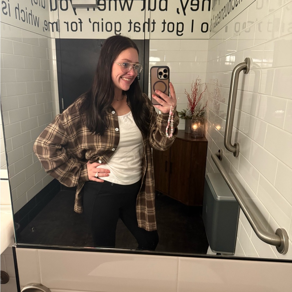 Brown Plaid Button-Up Shirt